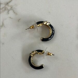 Elegant Black and Gold Enamel Hoop Earrings
